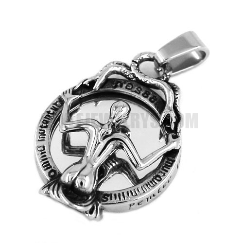 Gothic Skull Naked Girl in Mirror Pendant Stainless Steel Pendant SWP0426 - Click Image to Close